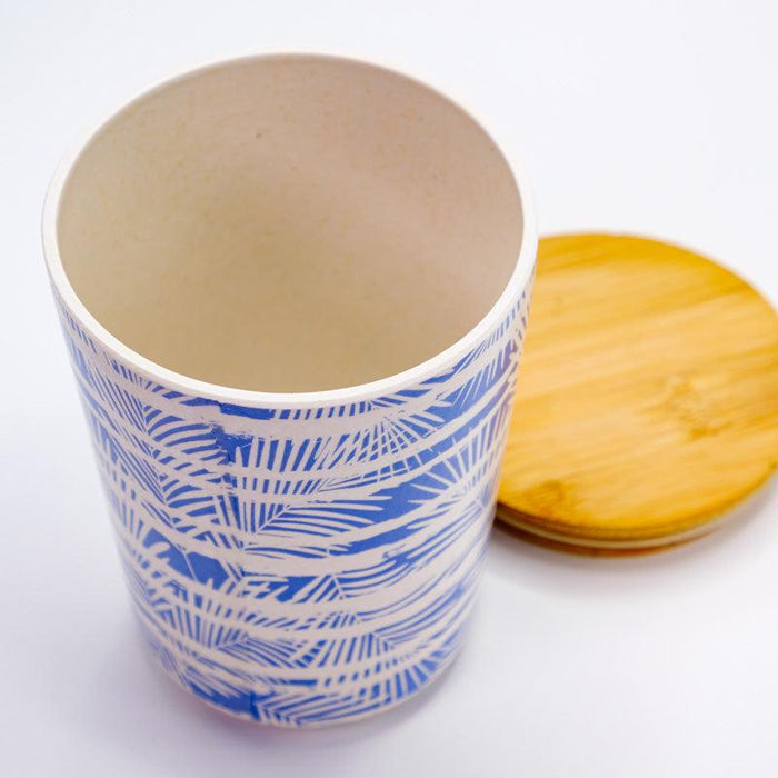 Tall Round Printed Canister (with a bamboo lid) - Palm Leaf