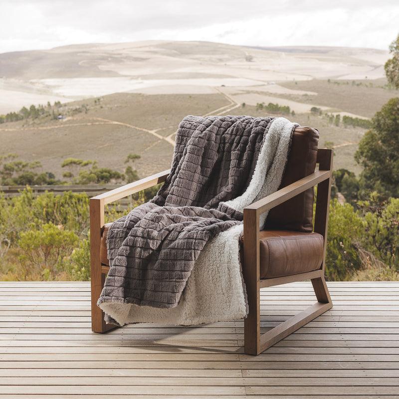 Checked Faux Fur Rabbit Blanket | Winter Grey | Blanket