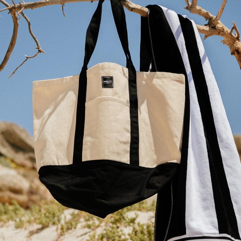 Home.Life Canvas Tote Bag | Natural/Black | Beach Bags