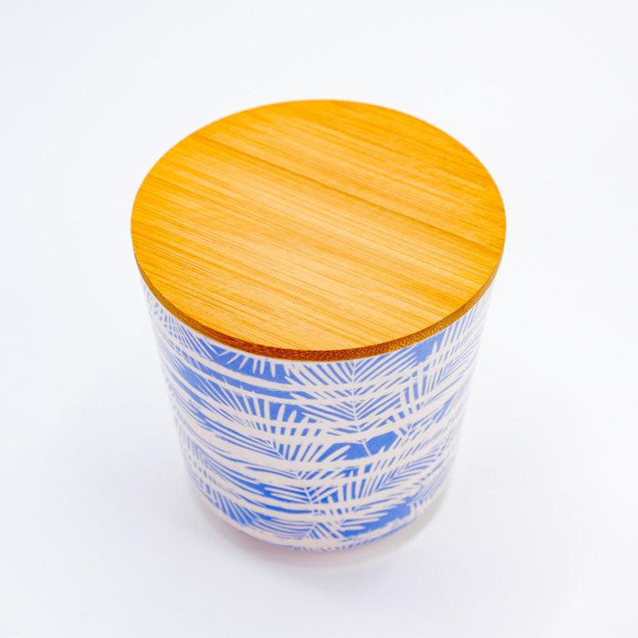 Round Printed Canister (with a bamboo lid) - Palm Leaf