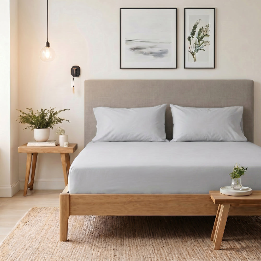 200 Thread Count 100% Cotton Percale Fitted Sheet Light Grey-Fitted Sheets