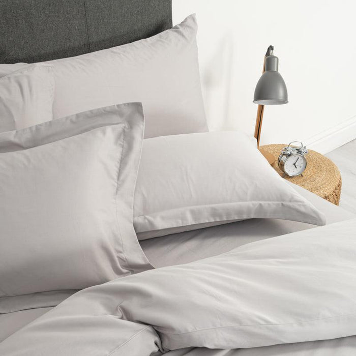 200 Thread Count Oxford Cotton Rich Percale Duvet Cover Set - Light Grey-DUVET COVER SET