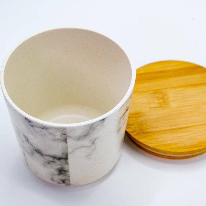 Round Printed Canister (with a bamboo lid) - Marble