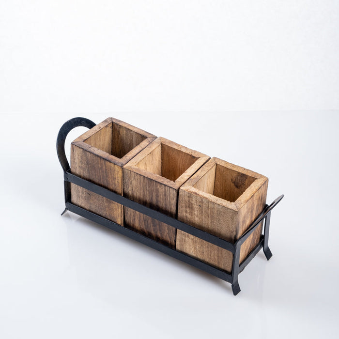 3 Piece Wooden Caddy with Metal Cradle