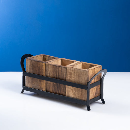 3 Piece Wooden Caddy with Metal Cradle