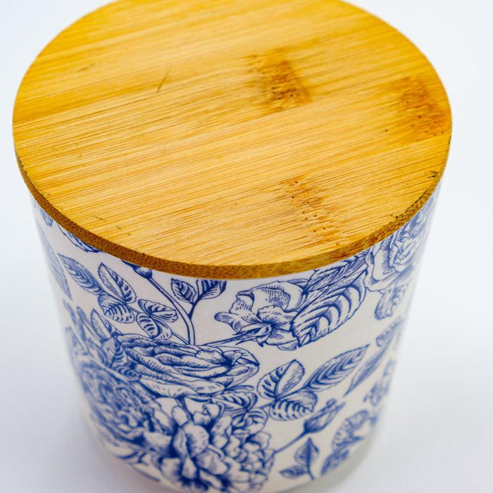 Round Printed Canister (with a bamboo lid) - Floral