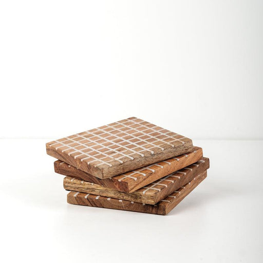 4 Pack Coasters with Wood & Resin Inlay - Checkered