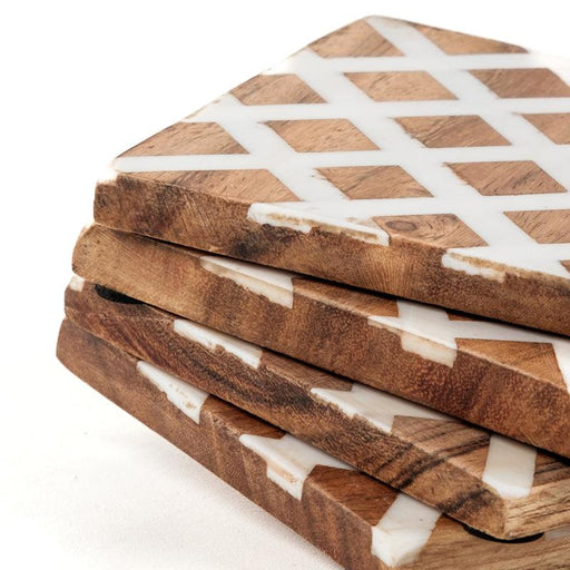 4 Pack Coasters with Wood & Resin Inlay - Diamond
