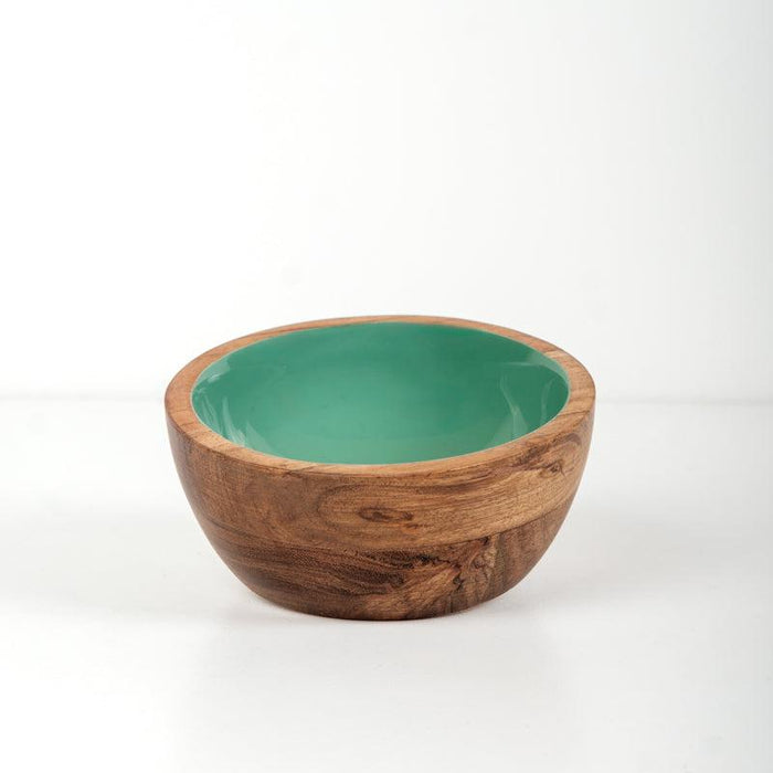 Acacia Wood Mini Bowl with Enamel inlay - Aqua/Natural