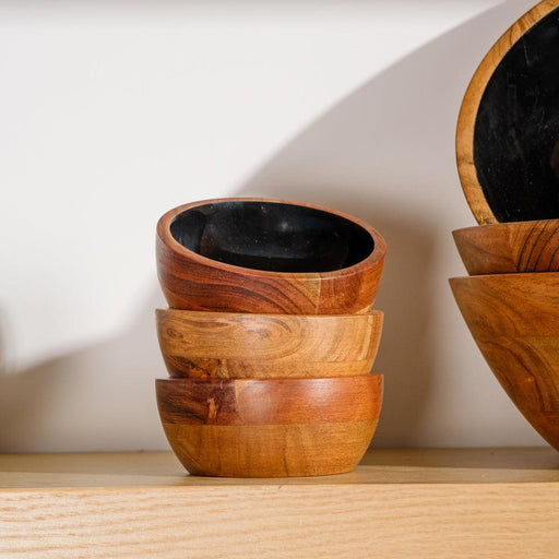 Acacia Wood Mini Bowl with Enamel inlay - Black/Natural