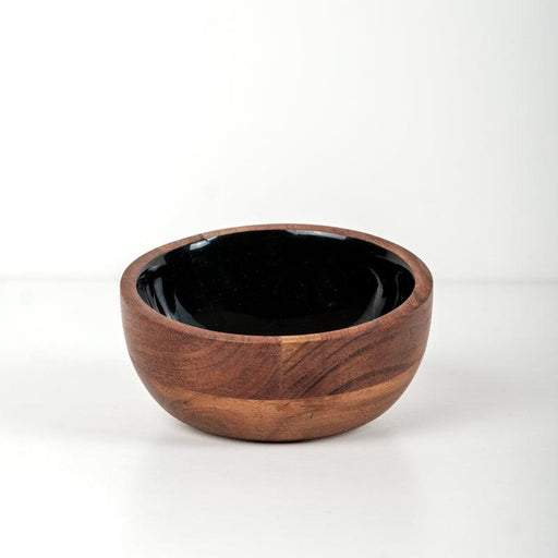Acacia Wood Mini Bowl with Enamel inlay - Black/Natural