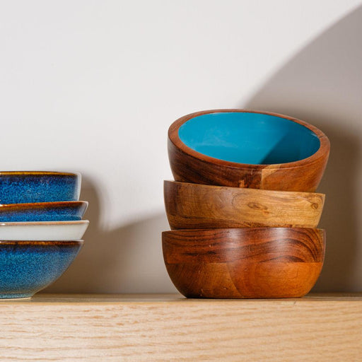 Acacia Wood Mini Bowl with Enamel inlay - Ocean/Natural