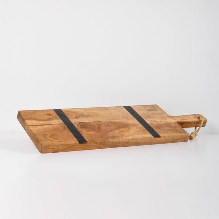 Acacia Wood Paddle Board Rectangular - Black Inlay