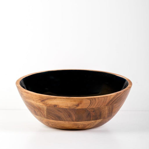 Acacia Wood Salad Bowl with Enamel - Black