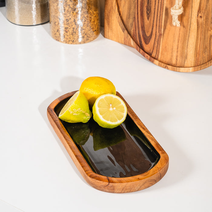 Acacia Wood Oblong Server with Enamel - Dusk