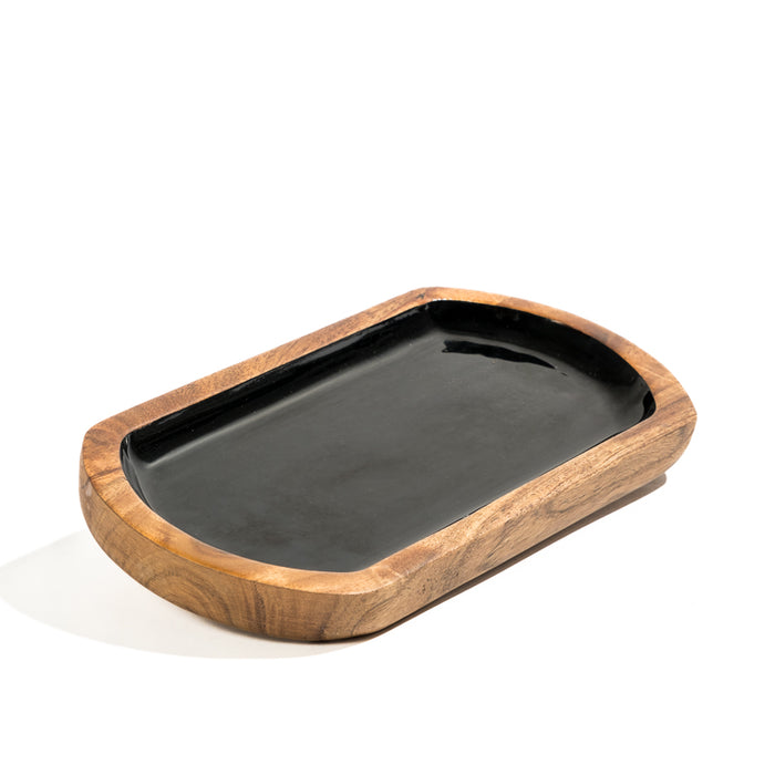 Acacia Wood Oblong Server with Enamel - Dusk