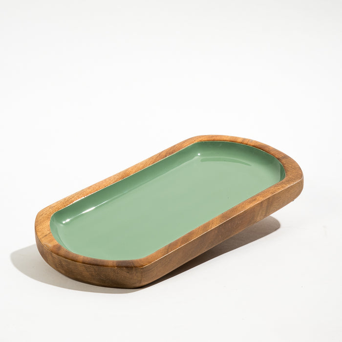 Acacia Wood Oblong Server with Enamel - Ocean