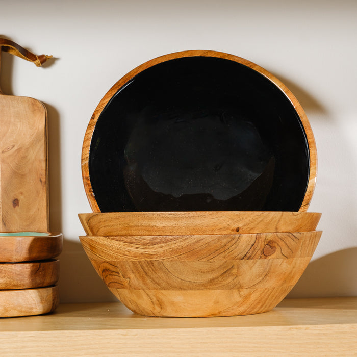 Acacia Wood Salad Bowl with Enamel - Dusk