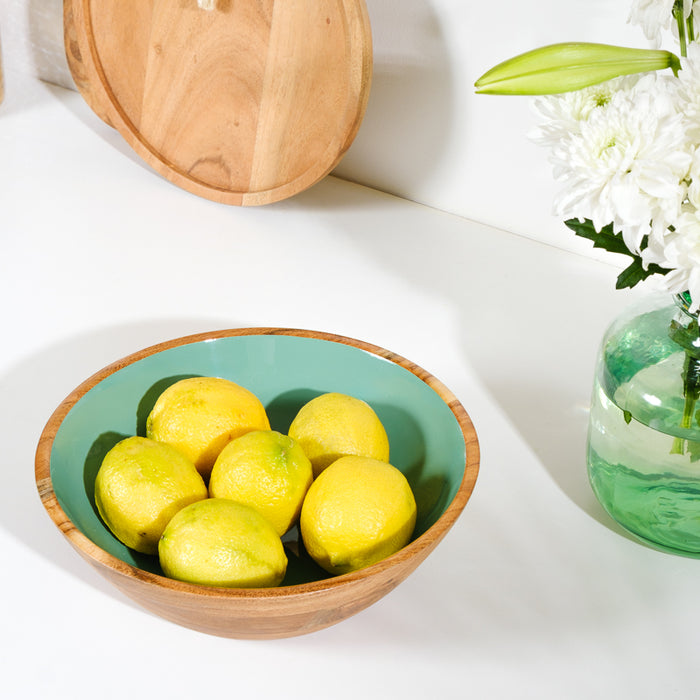 Acacia Wood Salad Bowl with Enamel - Ocean