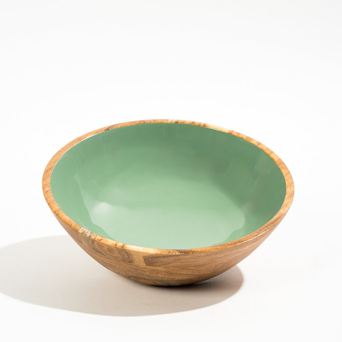 Acacia Wood Salad Bowl with Enamel - Ocean