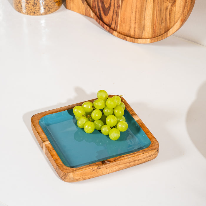 Acacia Wood Square Server - Aqua