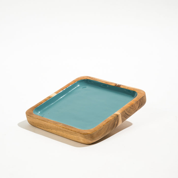 Acacia Wood Square Server - Aqua