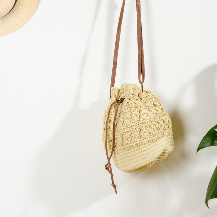Beach Bag Crochet Drawstring - Cream