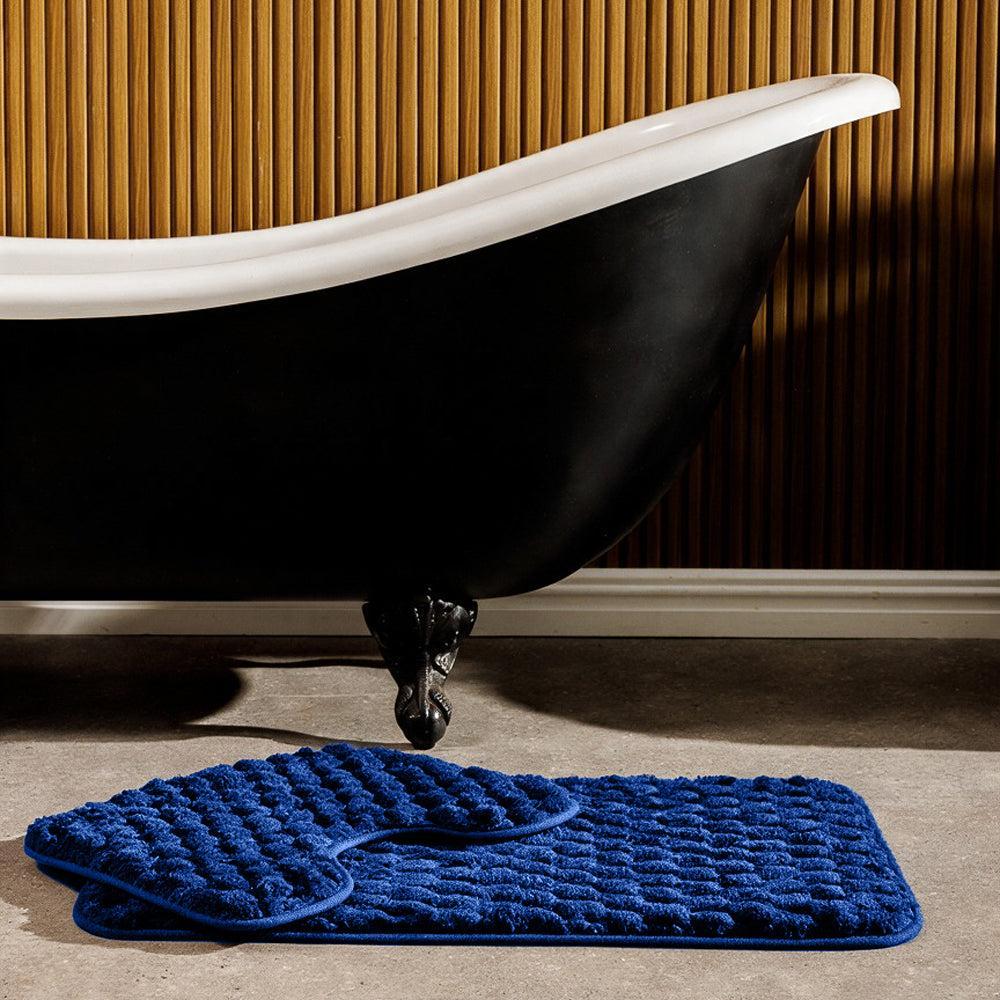 Brooklyn Jacquard Memory Foam Bathroom Mat Navy 2 Piece