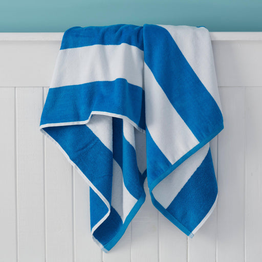 Cabana Striped Velour Beach Towel - blue