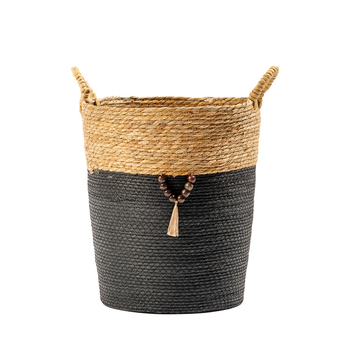 Conical Bulrush & Paper Basket - Black