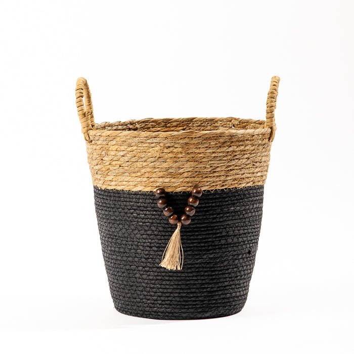 Conical Bulrush & Paper Basket - Black