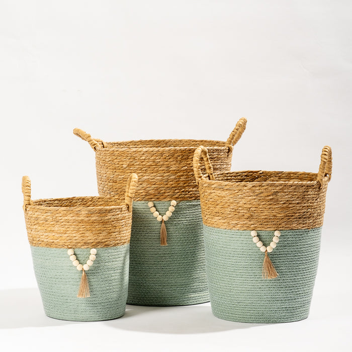 Conical Bulrush & Paper Basket - Moss