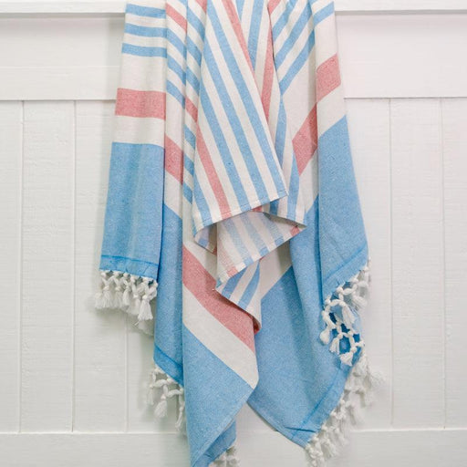 Cotton Bay Solid Stripe Backed Fouta - Blue / Red