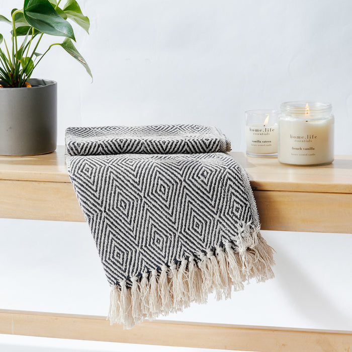 Cotton Bay Geo Diamond Throw - Dark Grey