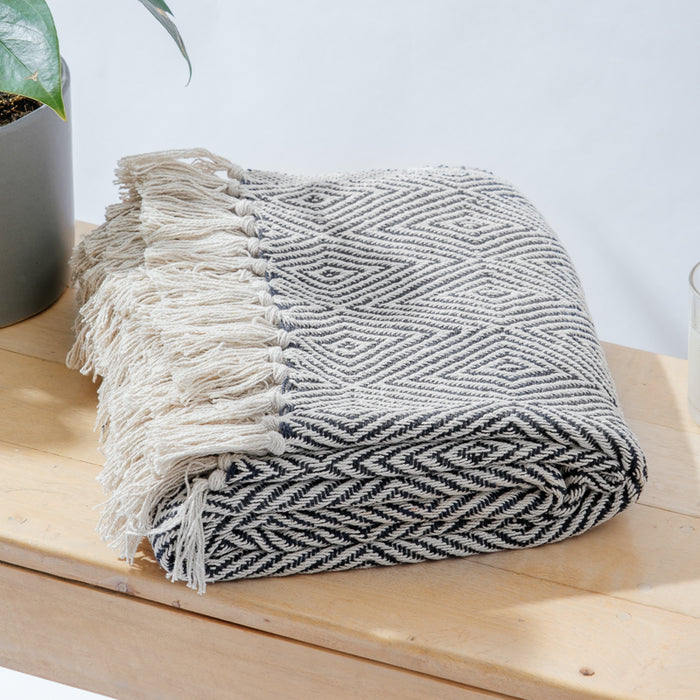 Cotton Bay Geo Diamond Throw - Dark Grey