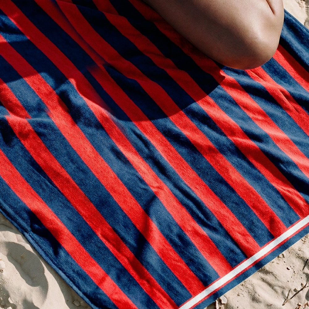 Cotton Bay Velour Stripe Beach Towel Crimson Coast