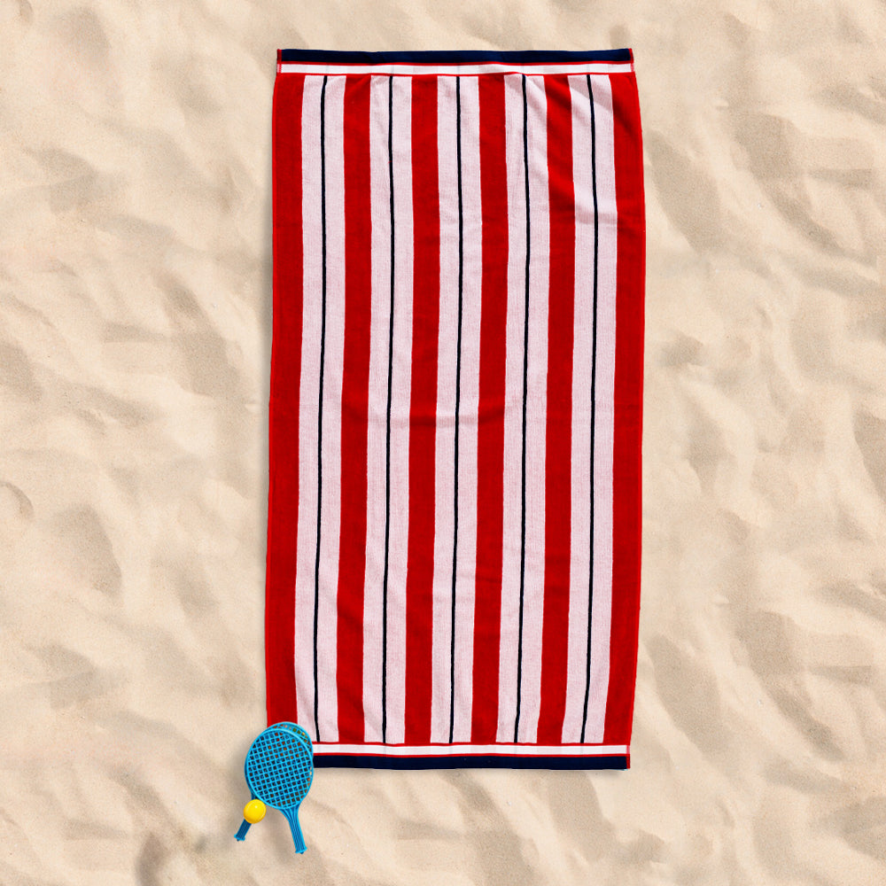 Cotton Bay Velour Stripe Beach Towel Crimson Reef