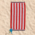 Cotton Bay Velour Stripe Beach Towel Crimson Reef