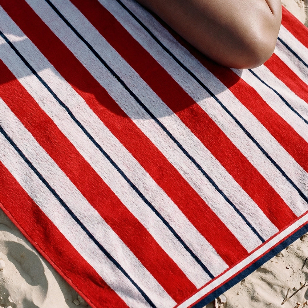 Cotton Bay Velour Stripe Beach Towel Crimson Reef