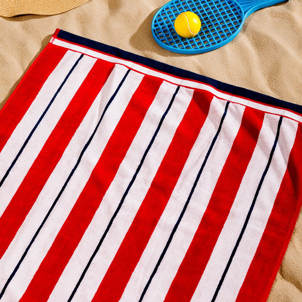 Cotton Bay Velour Stripe Beach Towel Crimson Reef