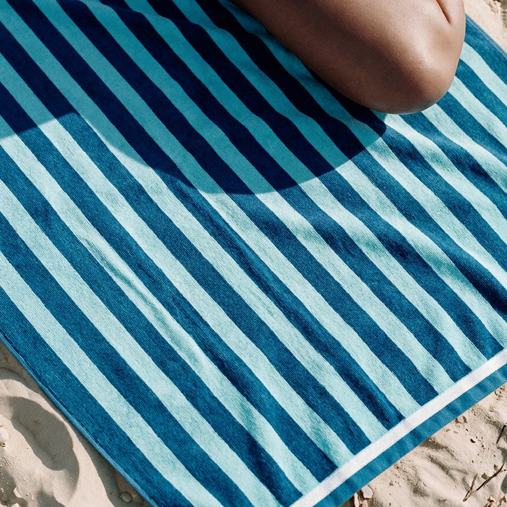 Cotton Bay Velour Stripe Beach Towel Lagoon Tide