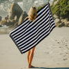 Cotton Bay Velour Stripe Beach Towel Monochrome Coast