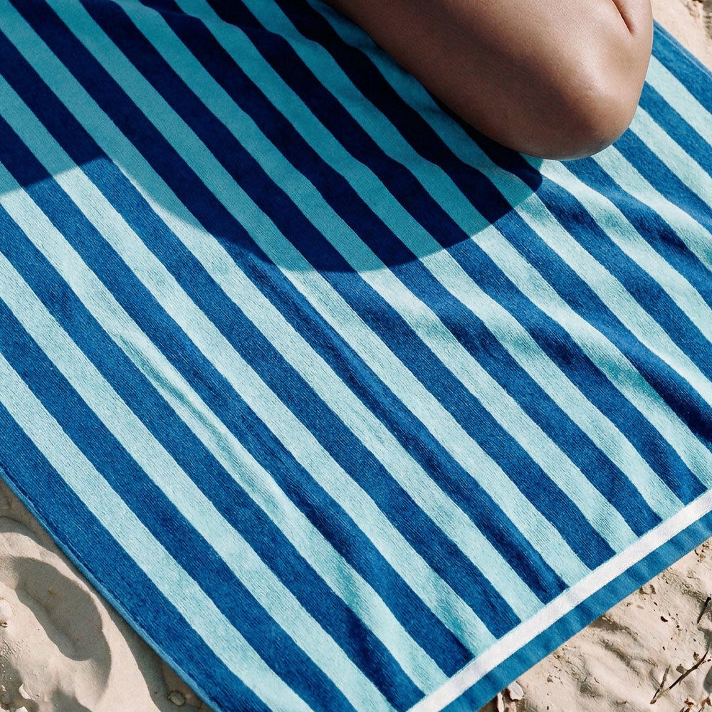 Cotton Bay Velour Stripe Beach Towel Ocean Breeze