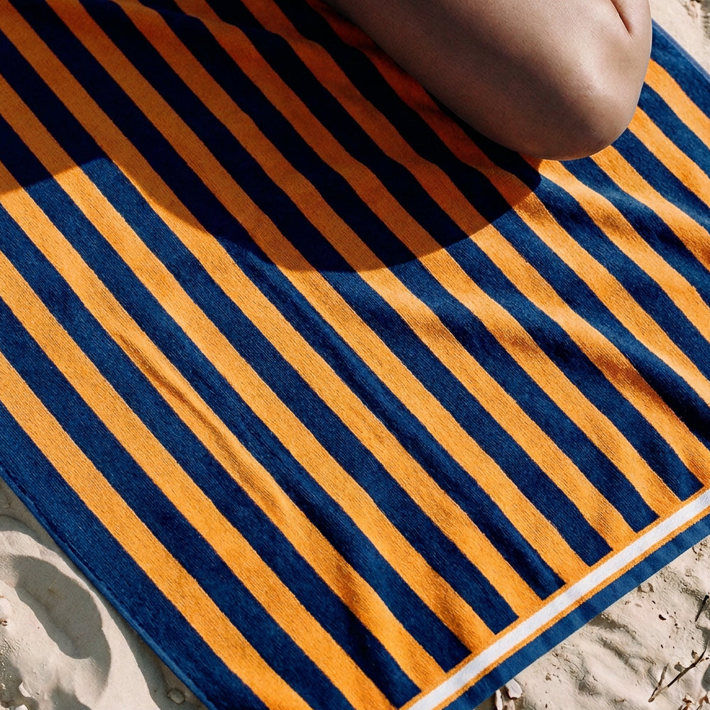 Cotton Bay Velour Stripe Beach Towel Tangerine Wave