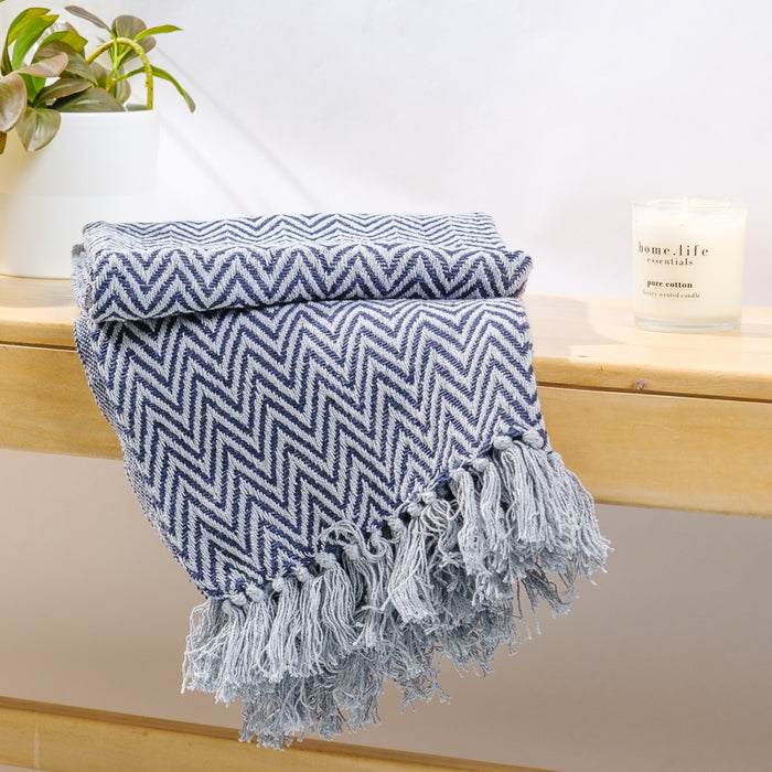 Cotton Bay Zig Zag Throw - Navy