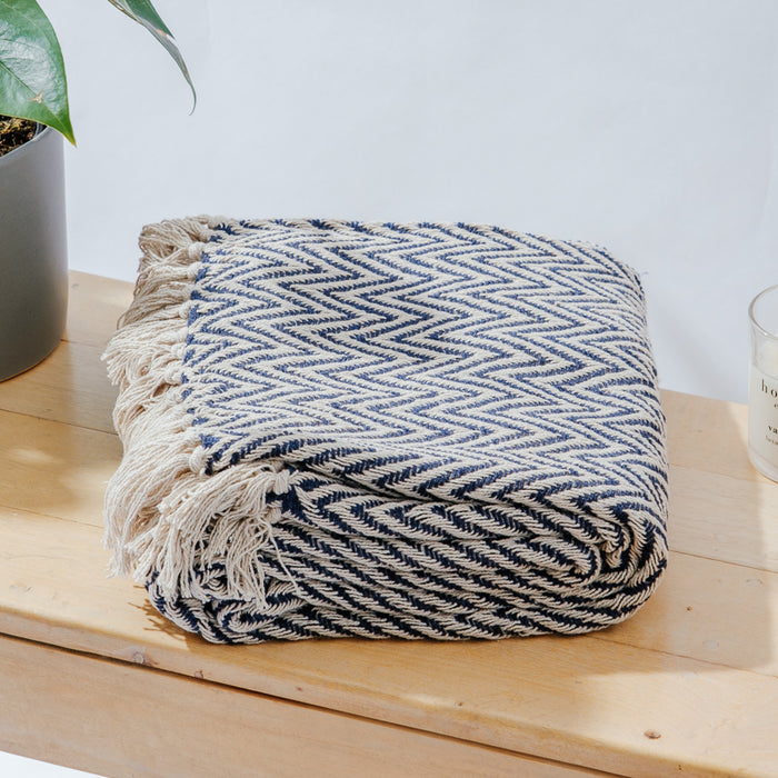 Cotton Bay Zig Zag Throw - Navy