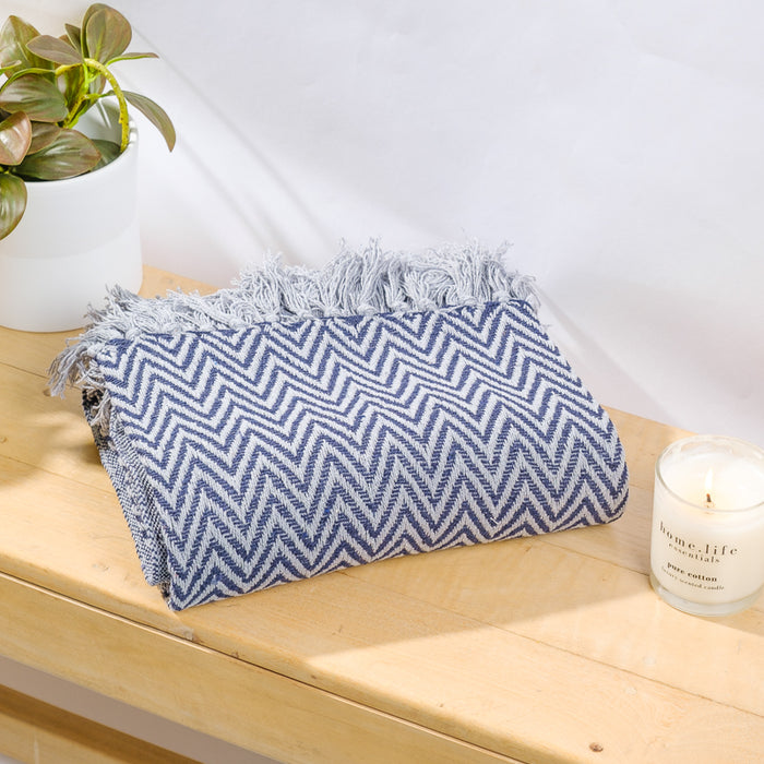 Cotton Bay Zig Zag Throw - Navy