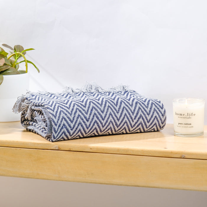 Cotton Bay Zig Zag Throw - Navy