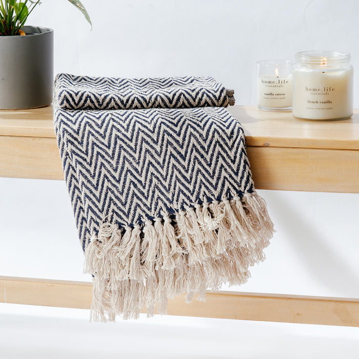 Cotton Bay Zig Zag Throw - Navy