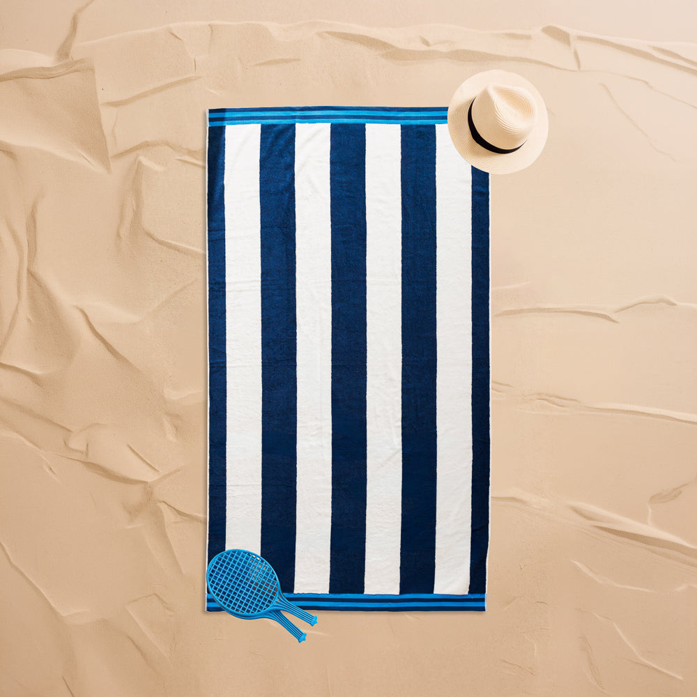 Cotton Collection Jacquard Beach Towel Blue Stripe